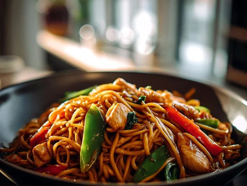 Delicious Chicken Lo Mein dish with vegetables and noodles