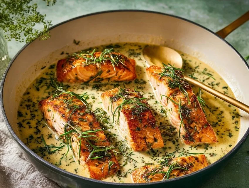 Creamy Spring Salmon dish featuring fresh ingredients and vibrant flavors.