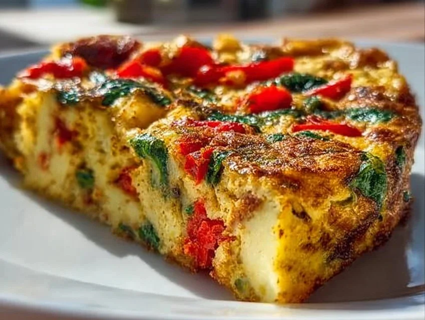 Easy Frittata with Potatoes, Red Peppers, and Spinach