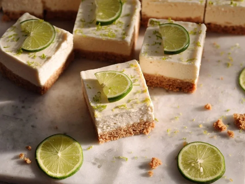 Delicious Key Lime Pie Bars topped with whipped cream and lime zest