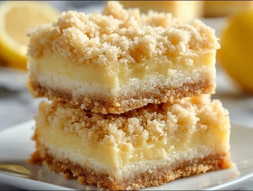 Delicious lemon crumb bars with a buttery crumb topping and zesty lemon filling.