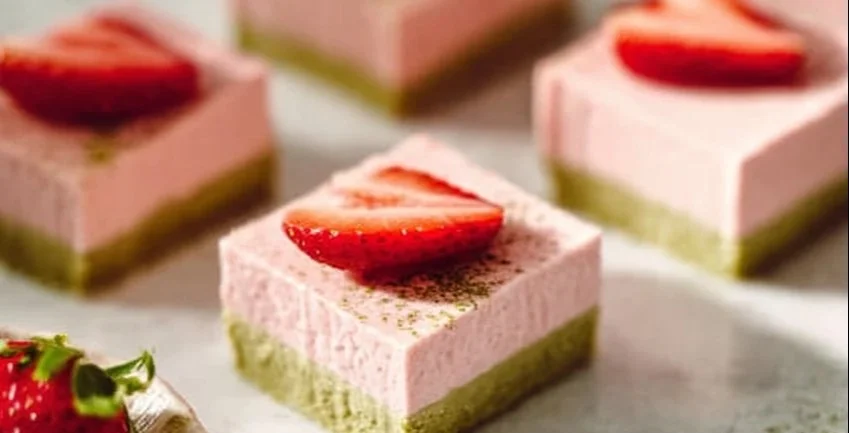 Matcha Strawberry Cream Bars