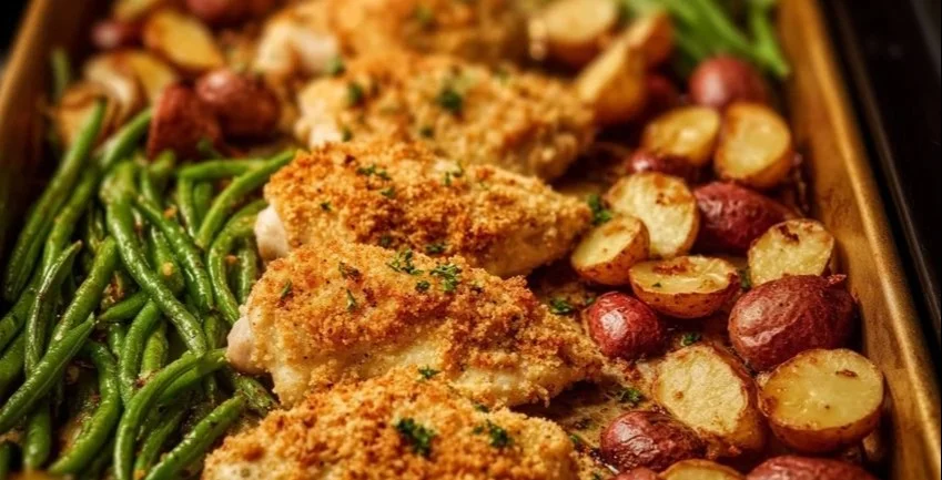Parmesan Crusted Chicken Sheet Pan Dinner