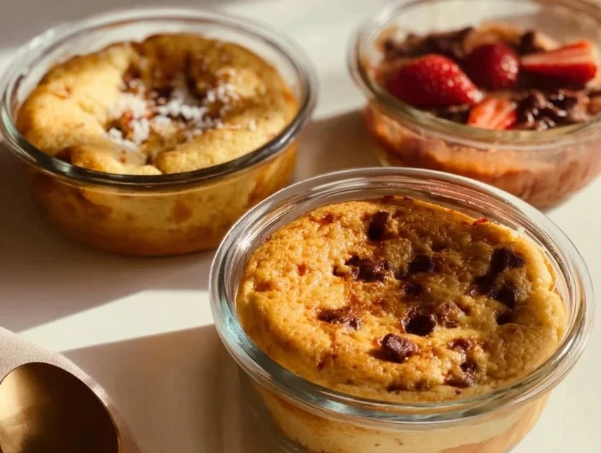 Fluffy baked protein pancake bowls for a healthy breakfast option