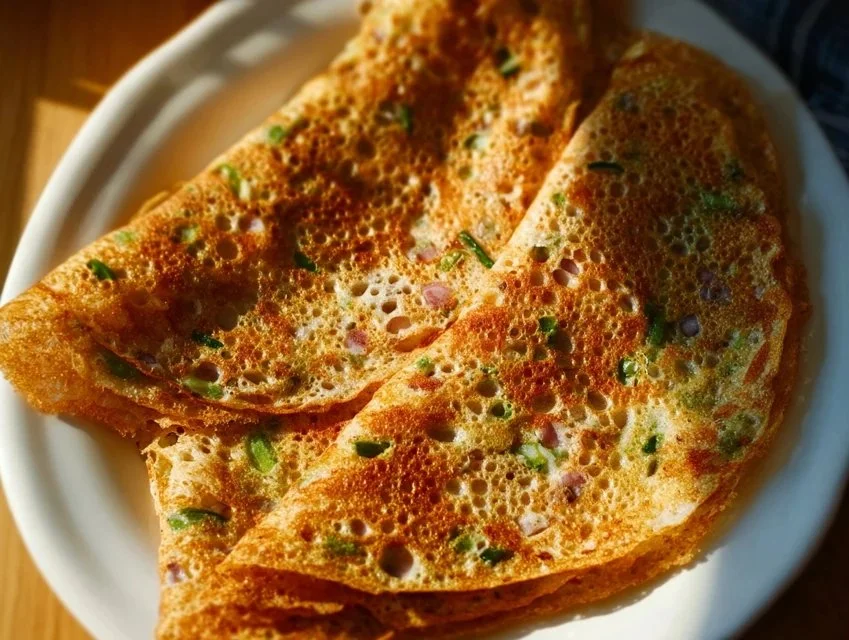Homemade Wheat Dosa served on a plate with chutney